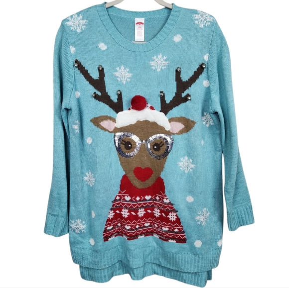 Ugly Christmas Sweater UCS Reindeer Furry Santa Hat Jingle Bells Women's Size 1X - Picture 1 of 6